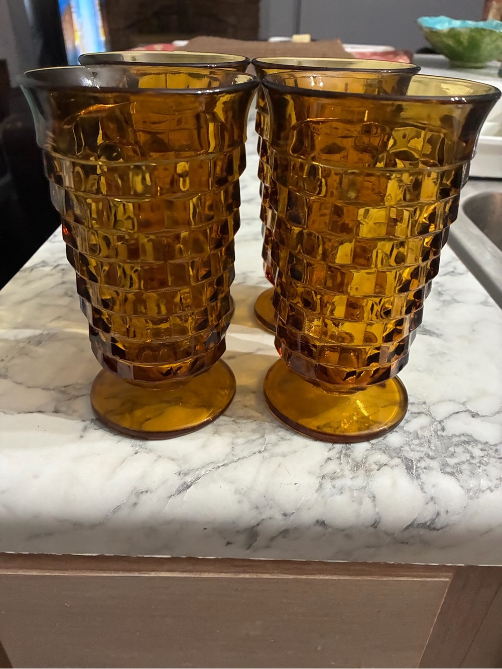 Amber Textured Glass Tumbler Set - 4 Pack